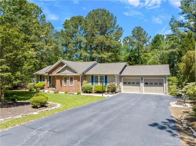 front view of a house with a patio