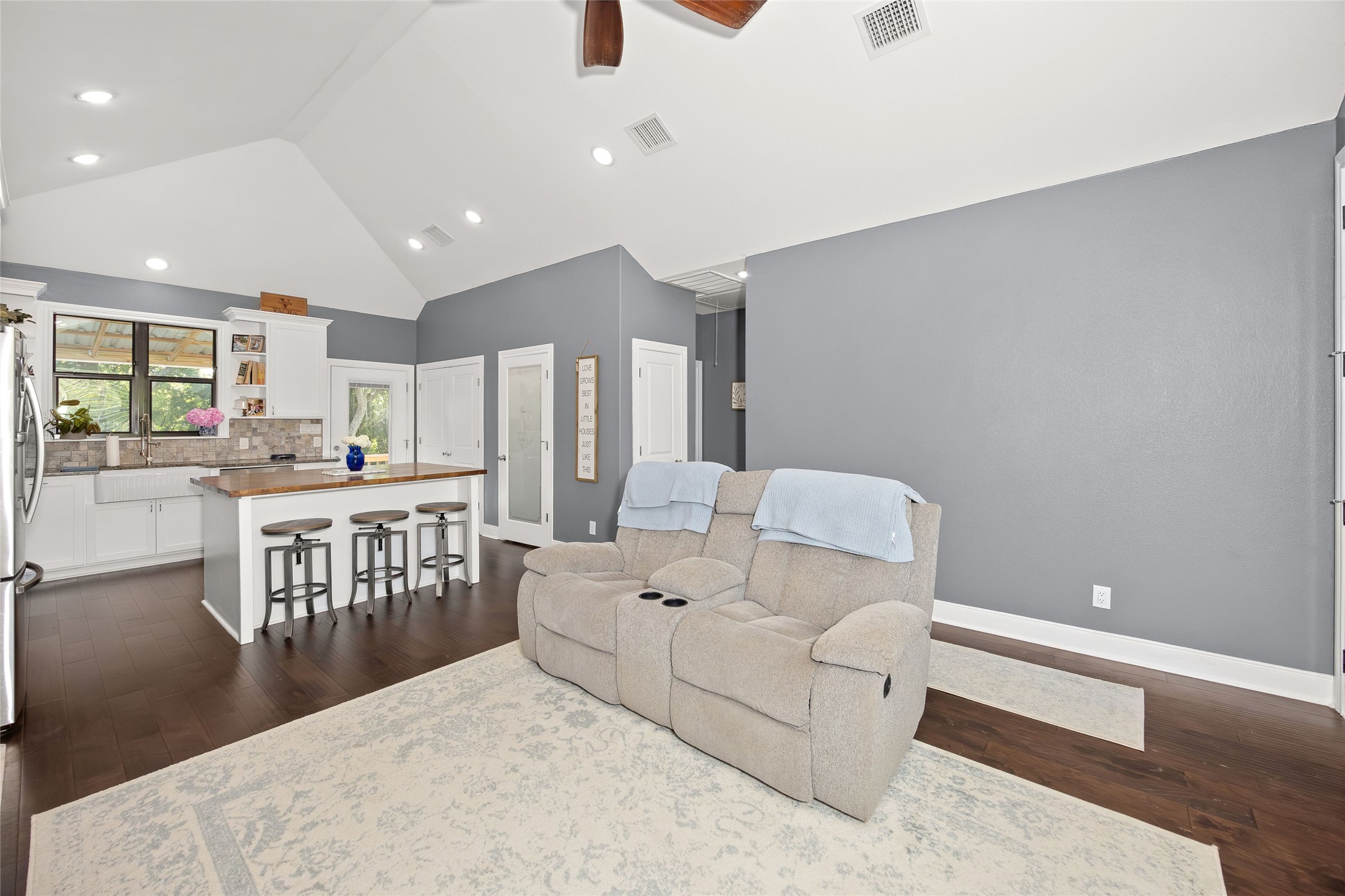 2021 Strangmeier Road Brenham, TX 77833 - Photo 6 of 16 Relax and admire the soaring ceilings and open-concept living area.