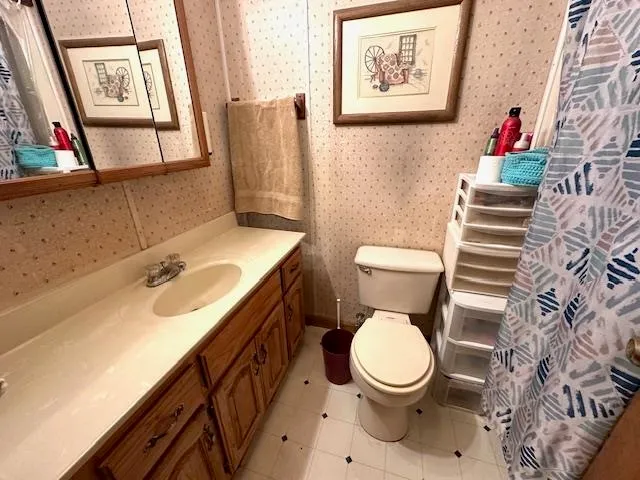 a bathroom with a toilet sink and mirror