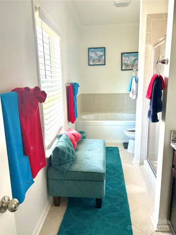 a living room with furniture and a bathtub