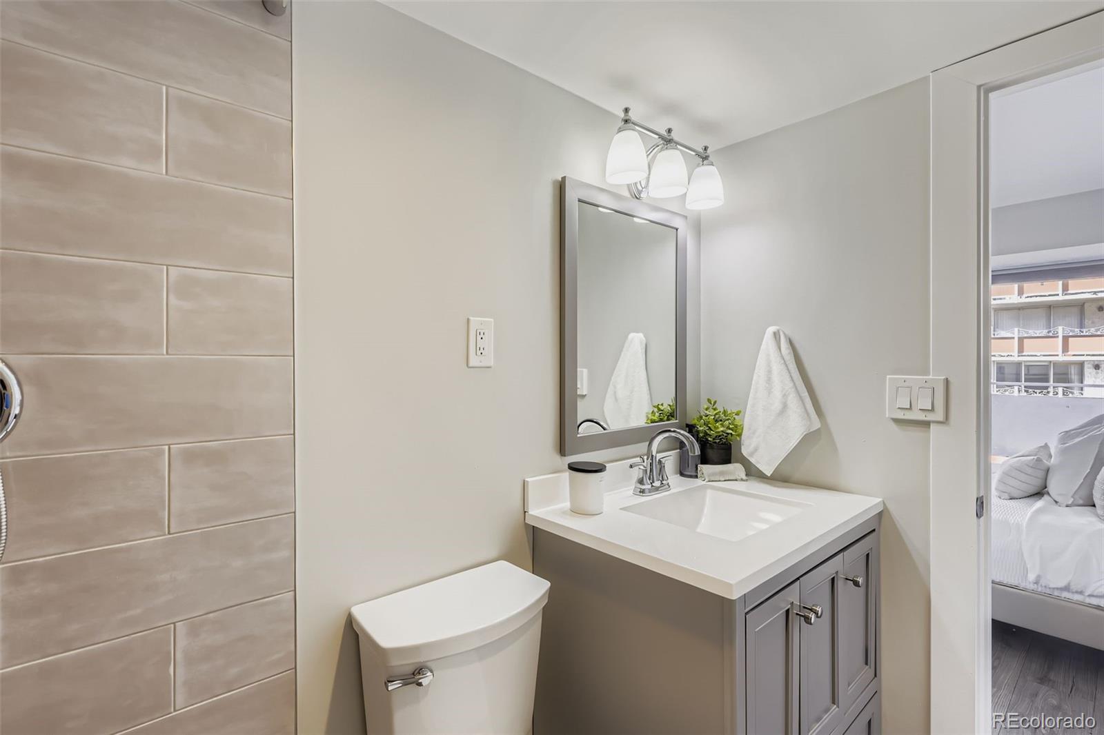 1121 Albion Street, Unit 709 Denver, CO 80220 - Photo 13 of 24 a bathroom with a sink and a mirror