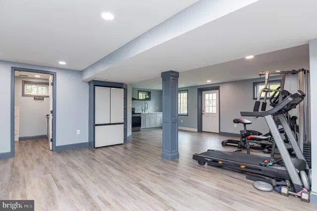 a view of a room with gym equipment