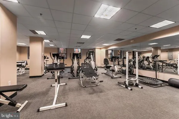 a view of a room with gym equipment