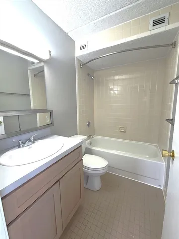 a bathroom with a double vanity sink toilet mirror and bathtub