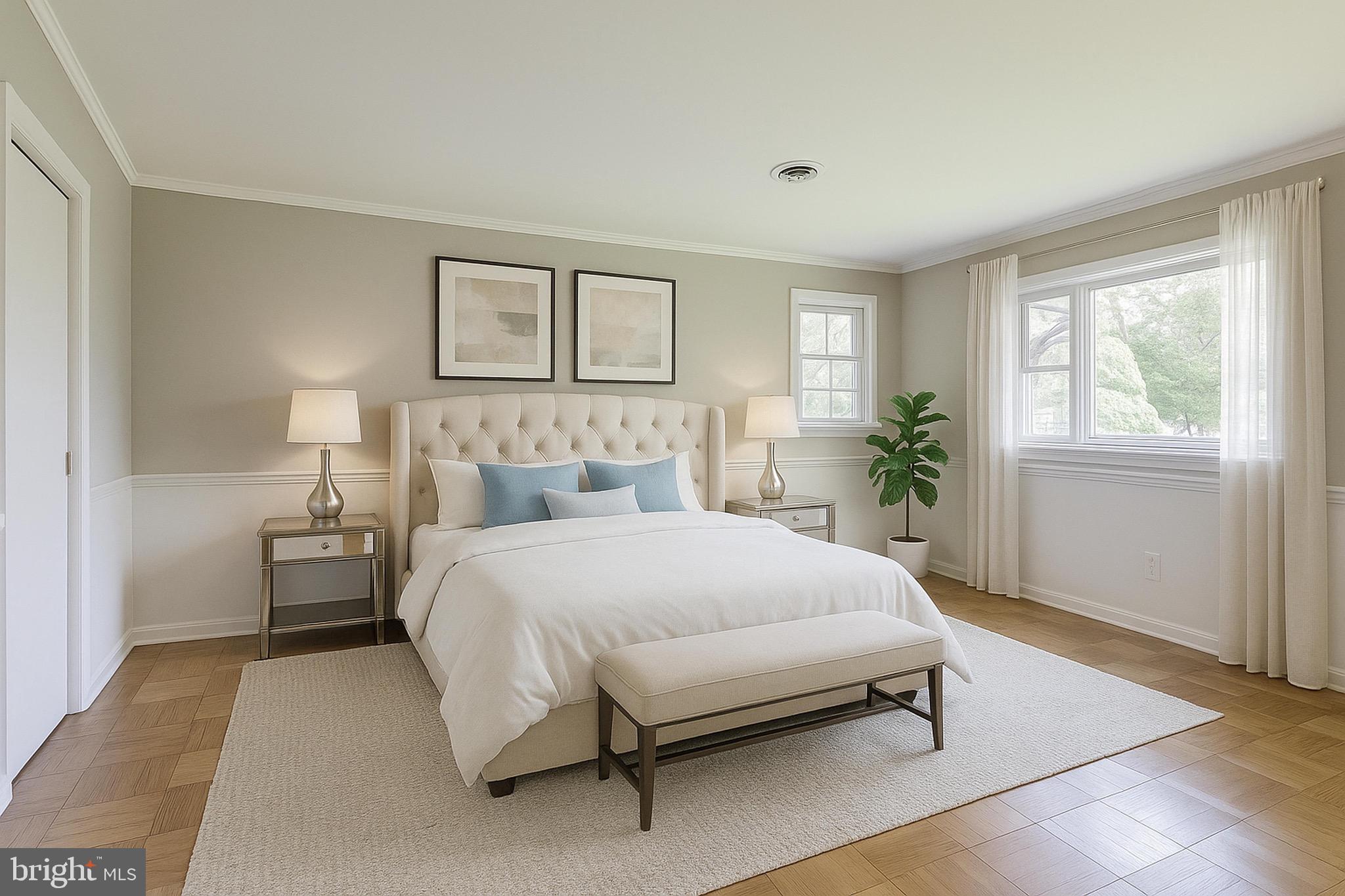 402 Ivy Church Road Lutherville-Timonium, MD 21093 - Photo 54 of 63 a bedroom with a large bed and potted plant next to a window
