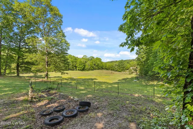 a view of a lake with a yard
