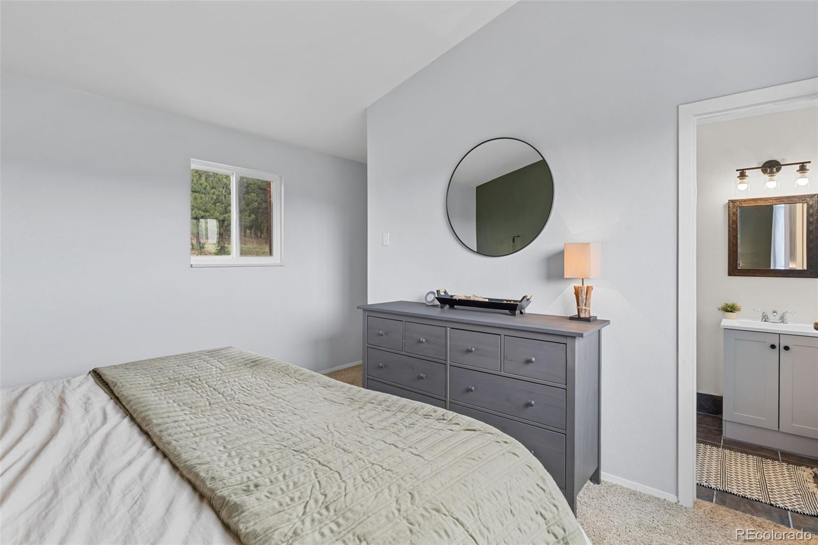 518 Pine Drive Bailey, CO 80421 - Photo 23 of 43 a bedroom with a bed and a mirror