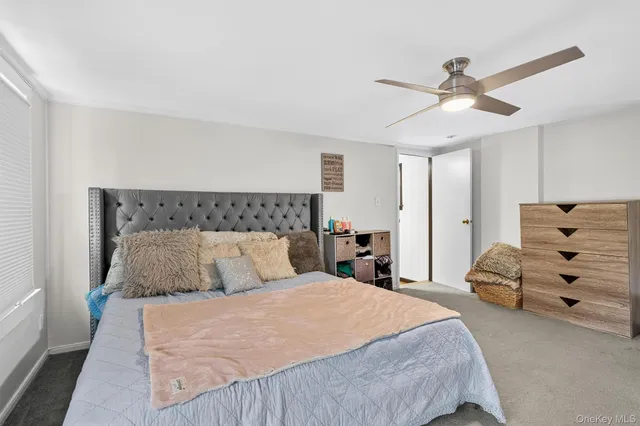 a bedroom with a bed and closet