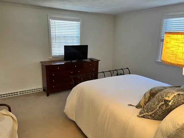 a bedroom with a bed and a tv