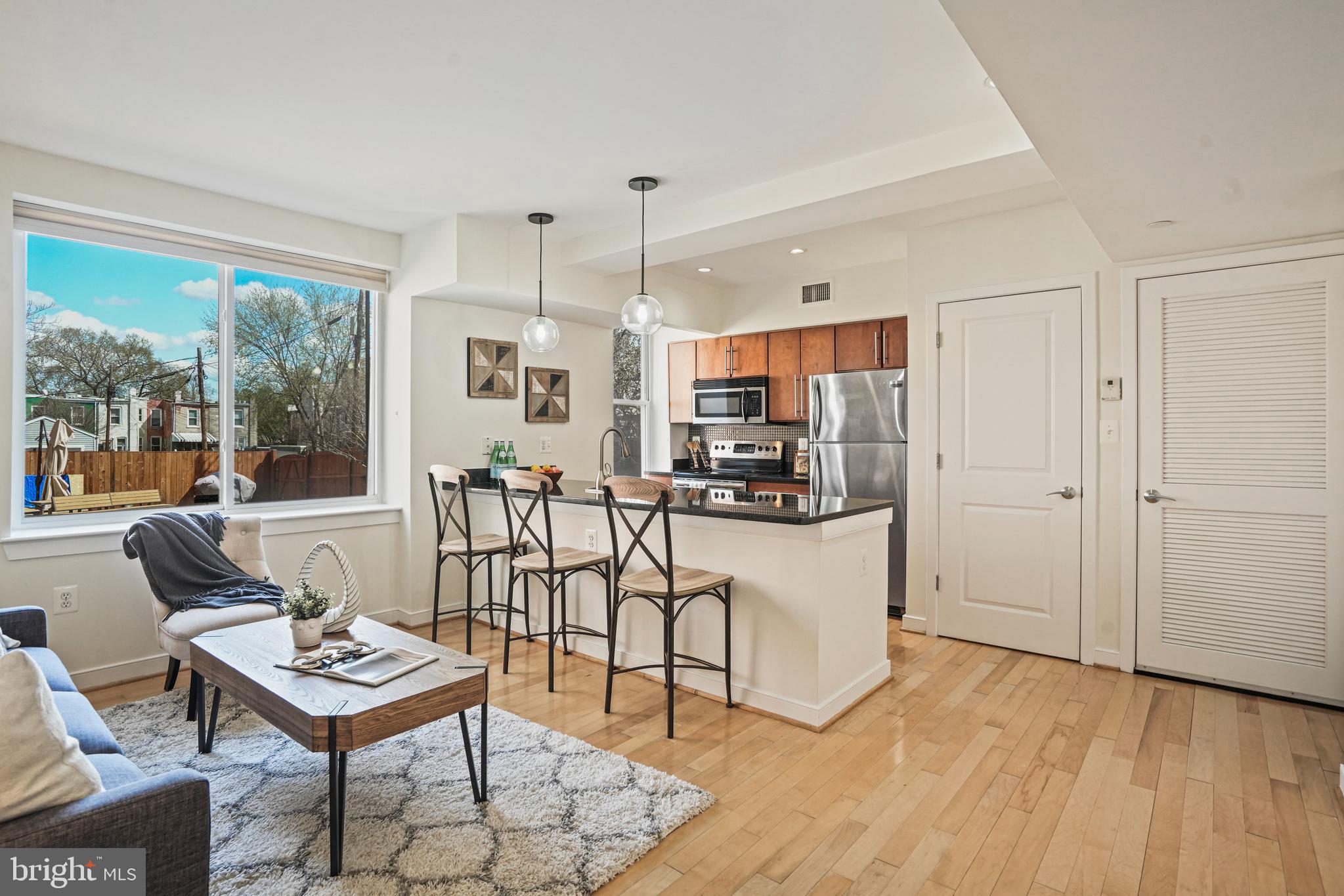 420 16th Street Southeast, Unit 103 Washington, DC 20003 - Photo 16 of 16 a living room with furniture a rug kitchen view and a large window