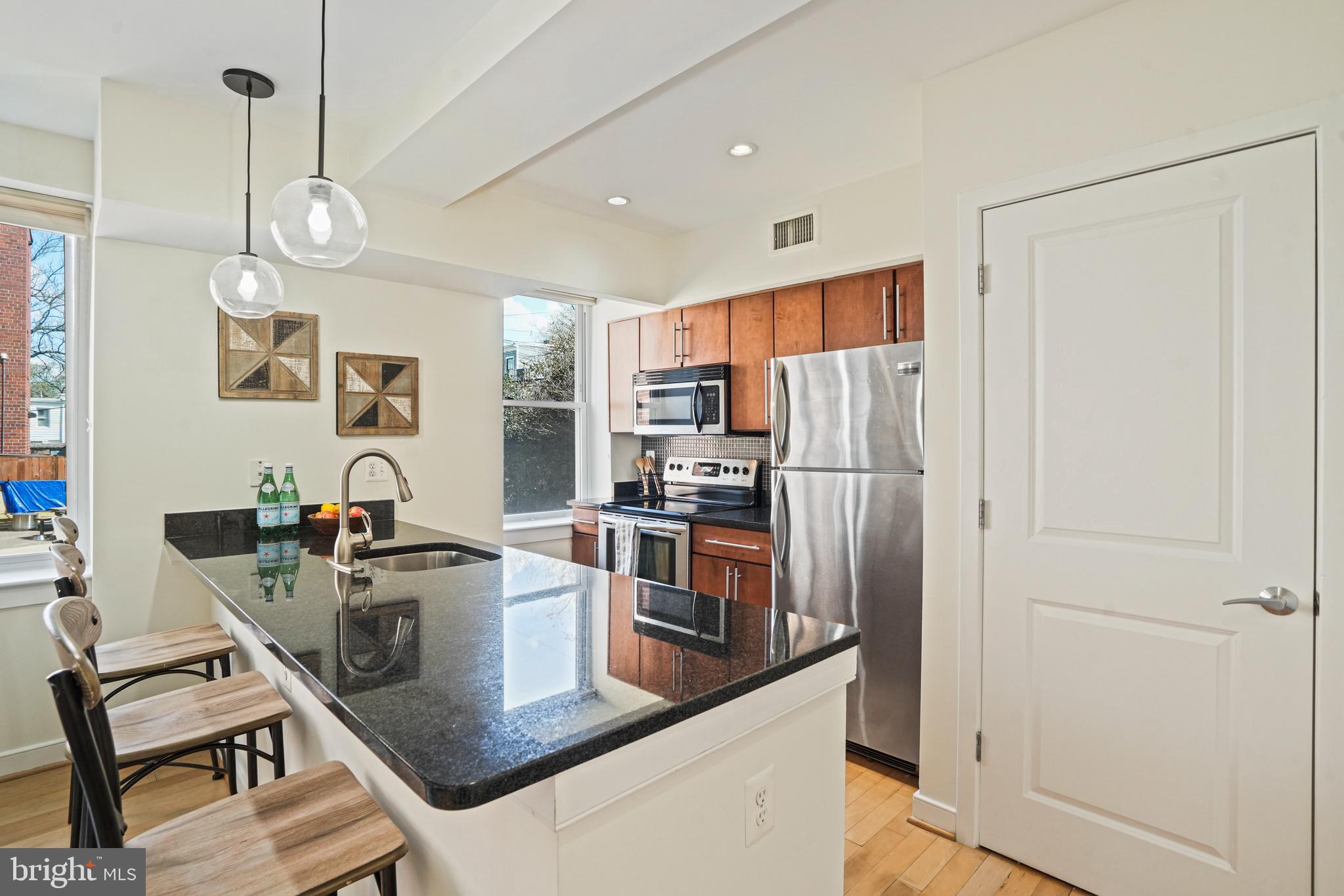 420 16th Street Southeast, Unit 103 Washington, DC 20003 - Photo 6 of 16 a kitchen with stainless steel appliances granite countertop a sink refrigerator and cabinets