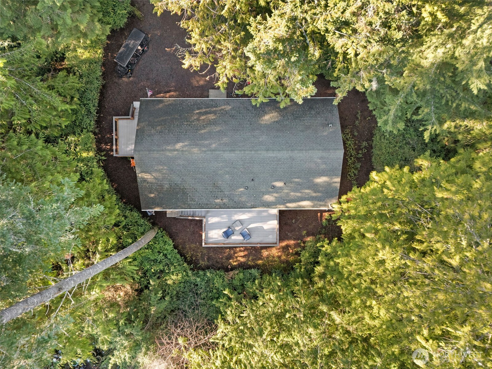 664 East Portage Road Shelton, WA 98584 - Photo 32 of 40 an aerial view of a house with a yard and large tree