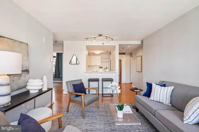 a living room with furniture and a rug