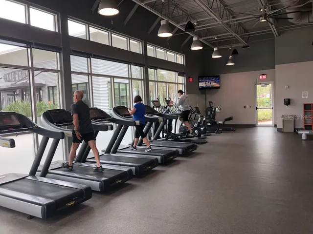 a view of a patio with table and chairs potted plants and large tree