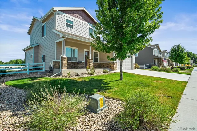 a front view of a house with garden and a tree