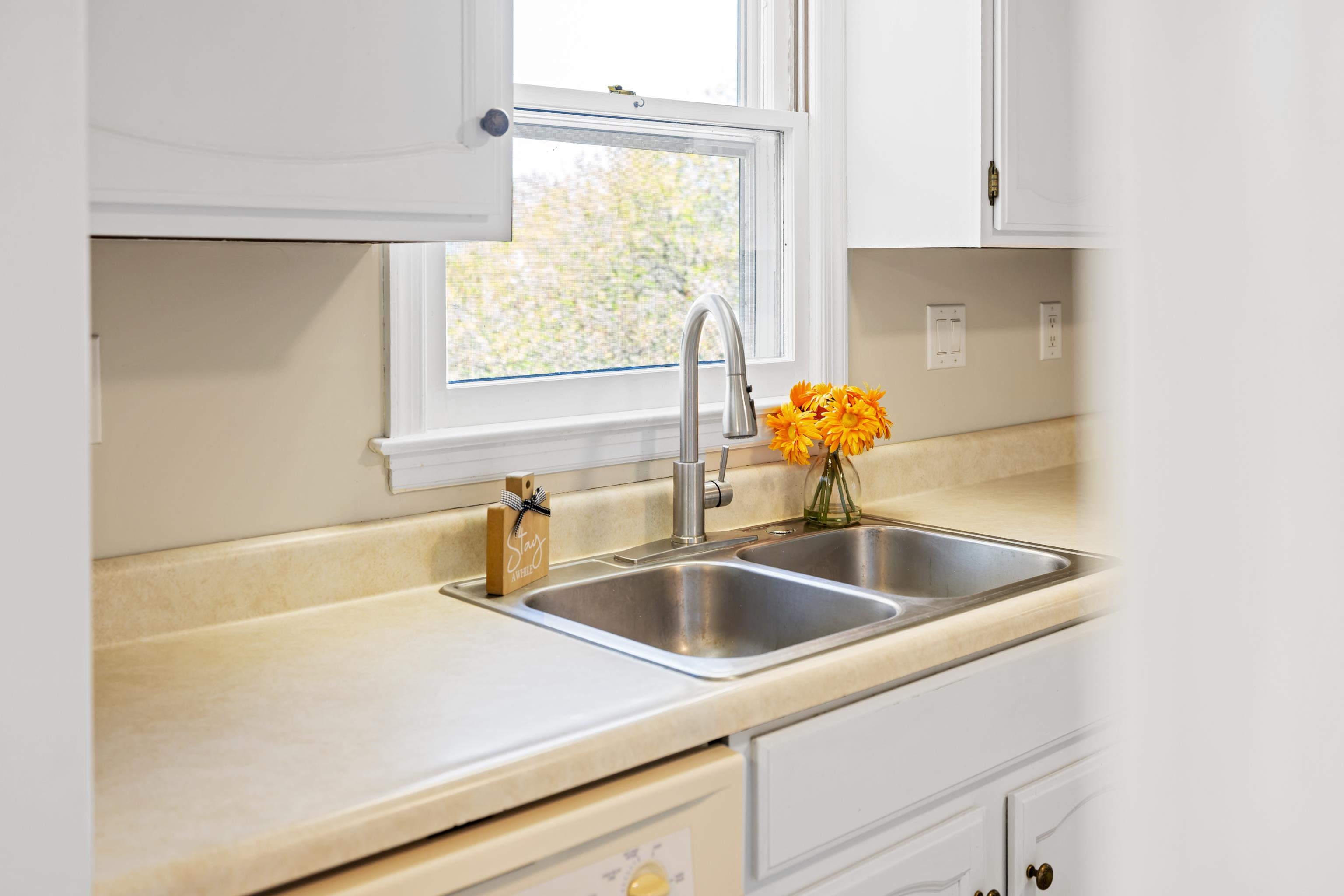 169 Mill Stone Drive Verona, VA 24482 - Photo 14 of 54 a close view of a sink a counter top space and a window