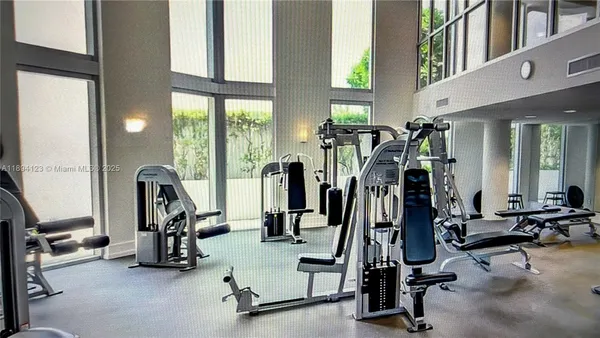 a view of a room with gym equipment