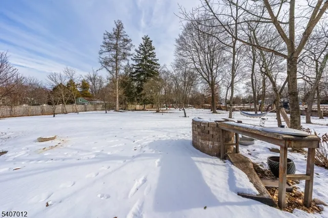 a view of a backyard with snow