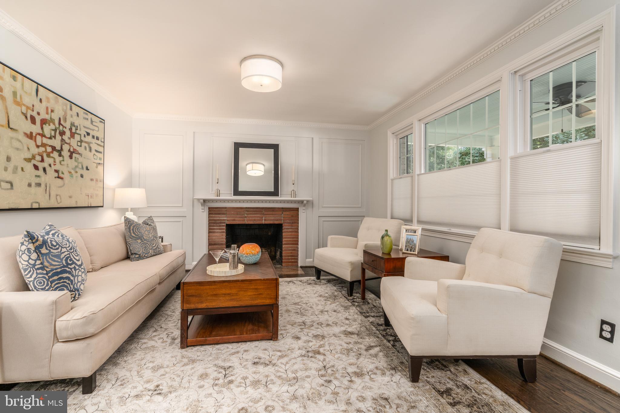 603 Russell Road Alexandria, VA 22301 - Photo 5 of 58 Living room with wood burning fireplace