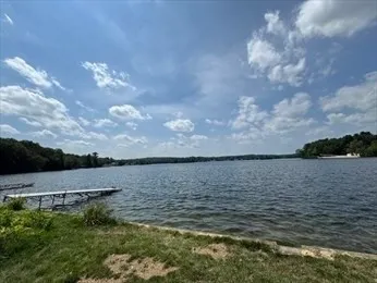 a view of a lake from a yard