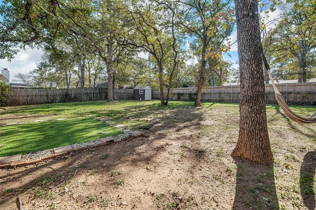 a view of a backyard with trees