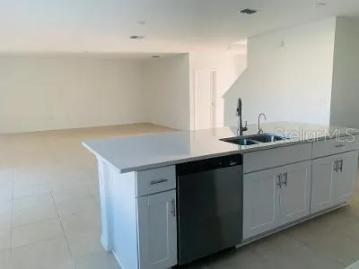 a kitchen with a sink and cabinets