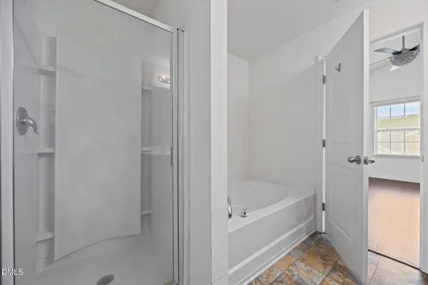 a bathroom with a bathtub