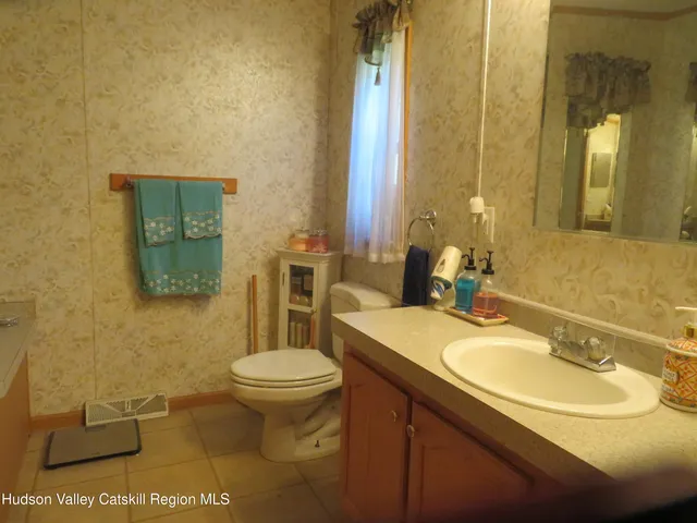 a bathroom with a sink a toilet and mirror