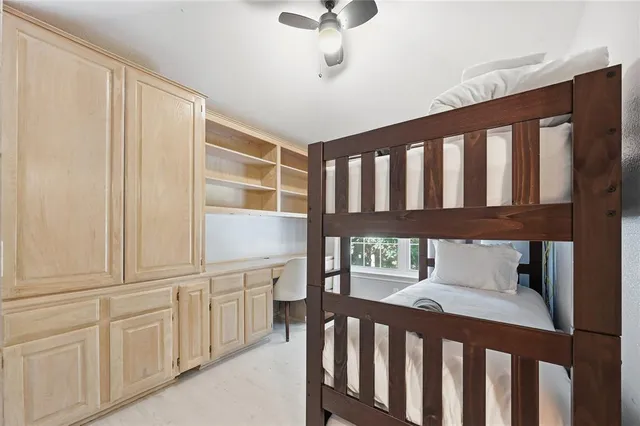 a bedroom with a bed