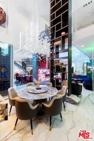 an outdoor space with furniture