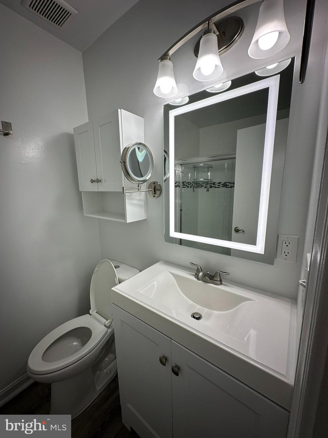 18334 Streamside Drive, Unit 202 Gaithersburg, MD 20879 - Photo 36 of 61 a bathroom with a toilet sink vanity and mirror