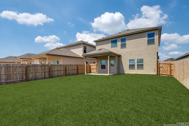 a view of a backyard with plants and large trees