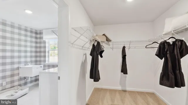 a view of walk in closet with clothes and shoes