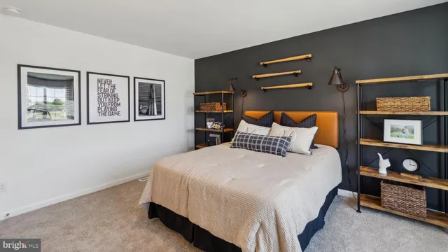 a bedroom with a bed and cabinets