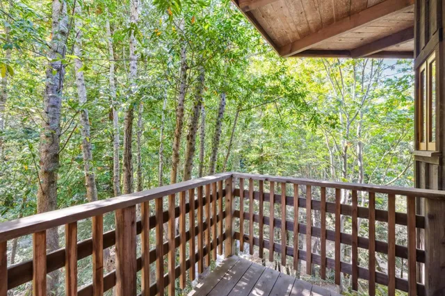 a view of balcony with couch and wooden floor