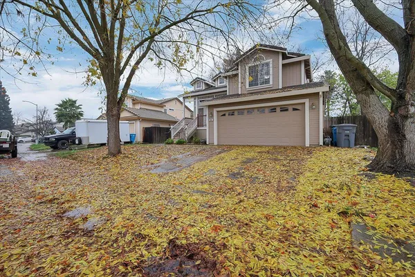 a view of a house with a large tree