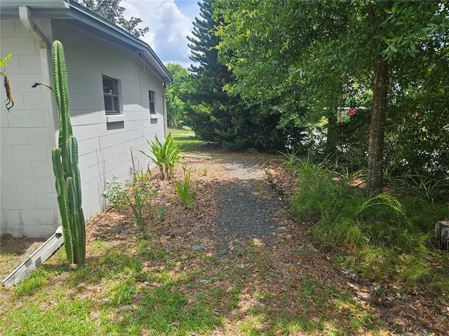 a backyard of a house with lots of green space