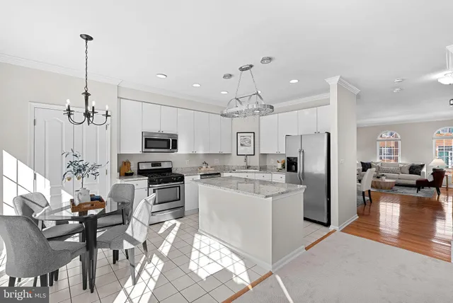 a view of a kitchen and dining room