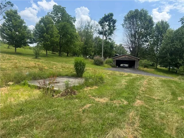 a view of a garden with an outdoor space