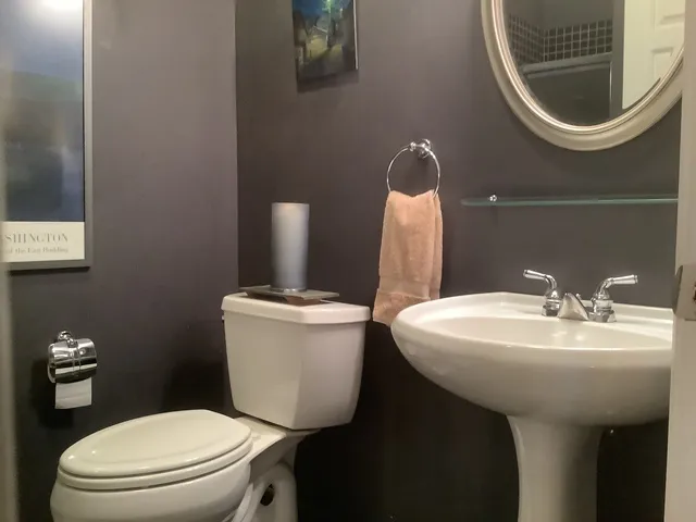 a bathroom with a toilet a sink and a mirror