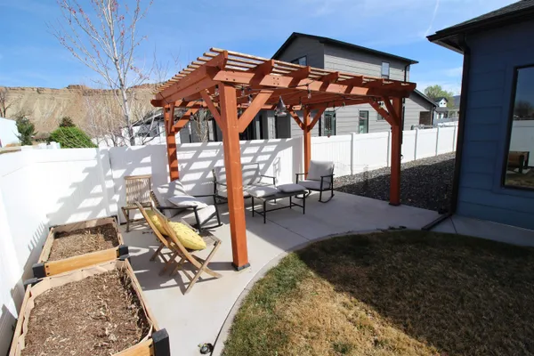 an outdoor space with seating
