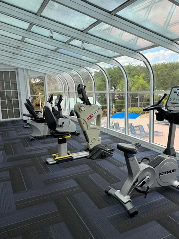 a view of a room with gym equipment