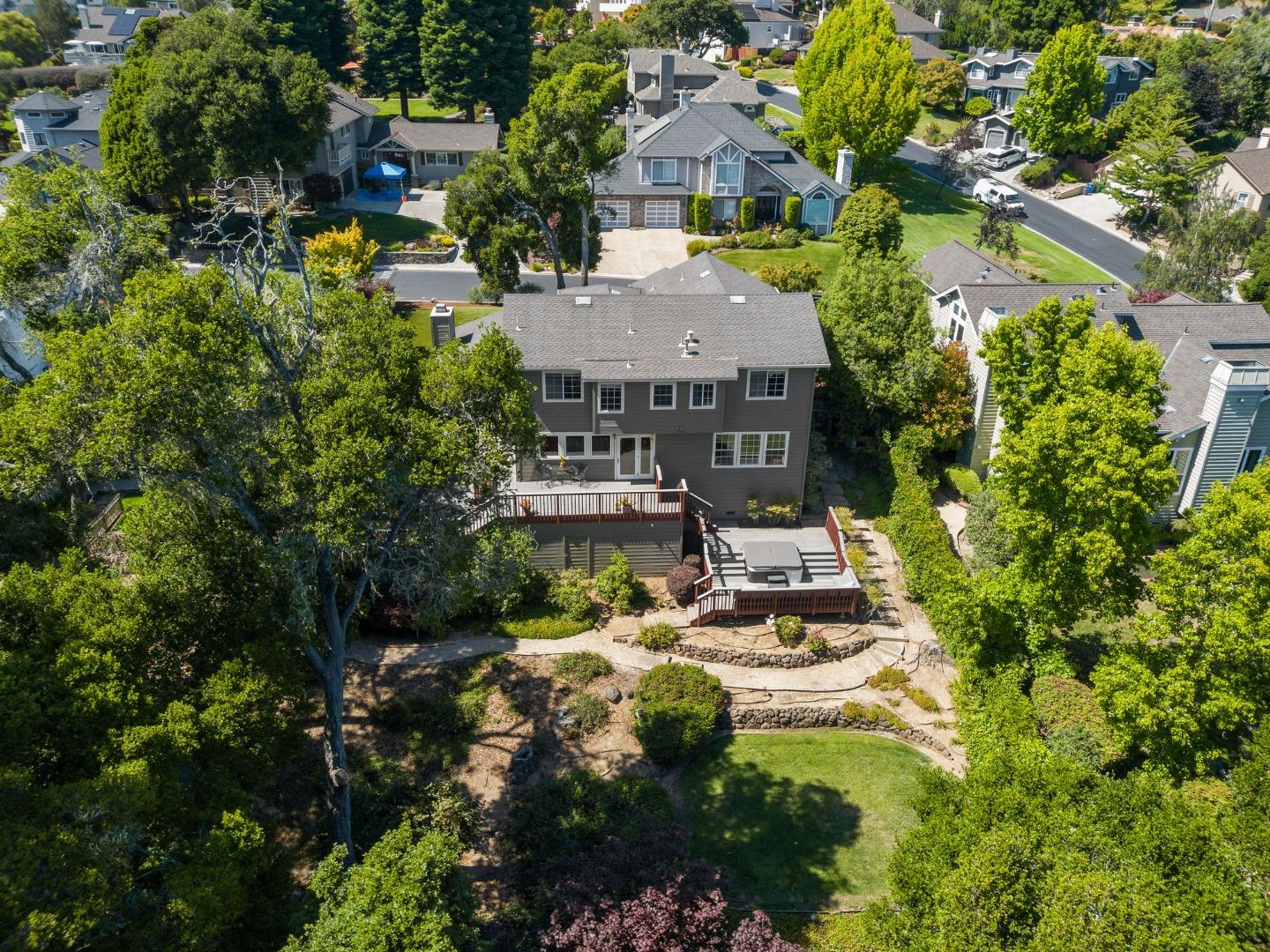 144 Victoria Lane Aptos, CA 95003 - Photo 34 of 36 an aerial view of a house with a garden and lake view