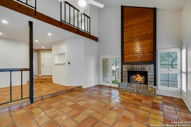 a view of an entryway with a fireplace