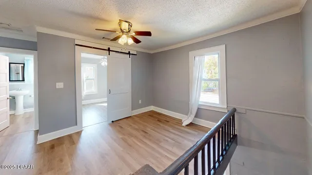 a workspace with wooden floor