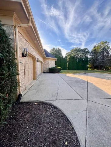 a view of a backyard with plants and a garden