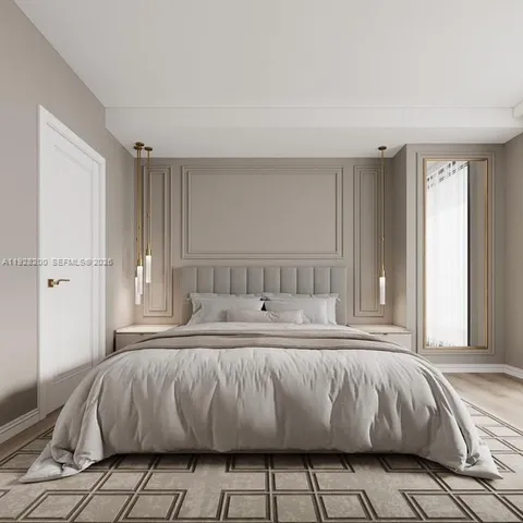 a living room with a bed and a window