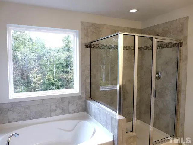 a bathroom with a shower and a bathtub
