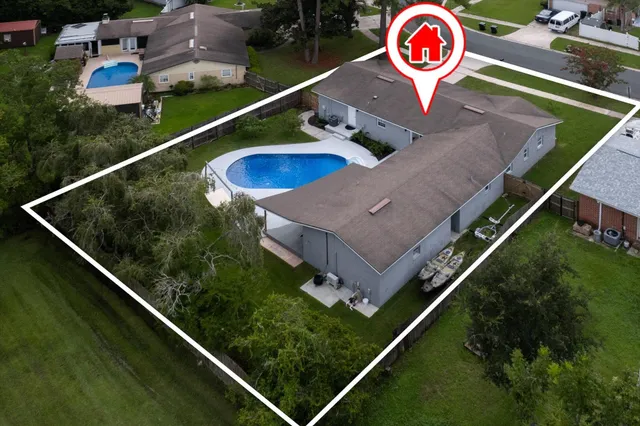 an aerial view of a house