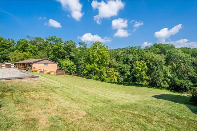 a front view of house with yard and green space